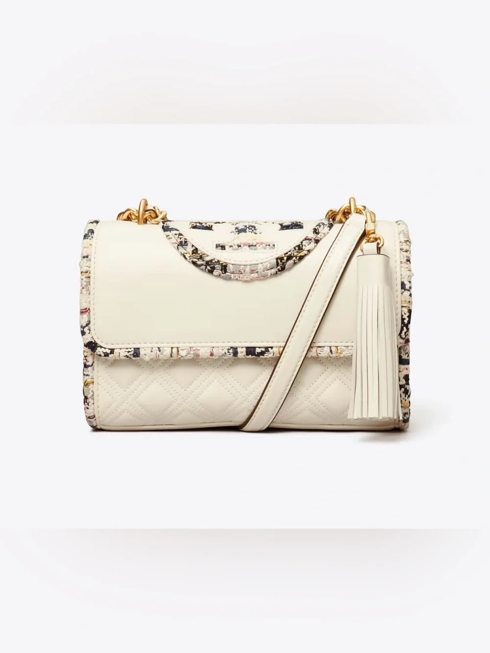 Tory Burch Small Fleming Tweed Border Convertible Shoulder Bag